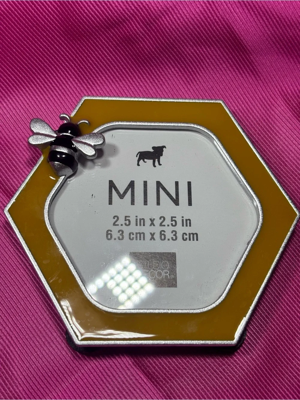 New Hexagon Mini Frame with Bee Accent 2.5”x2.5” - Mustard Yellow